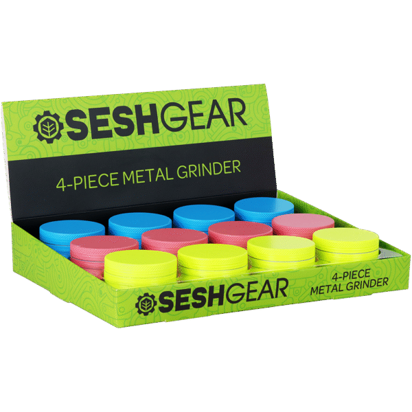 SeshGear Glow In The Dark Metal Grinder | 4pc | 1.75" | Assorted Colors | 12ct Display