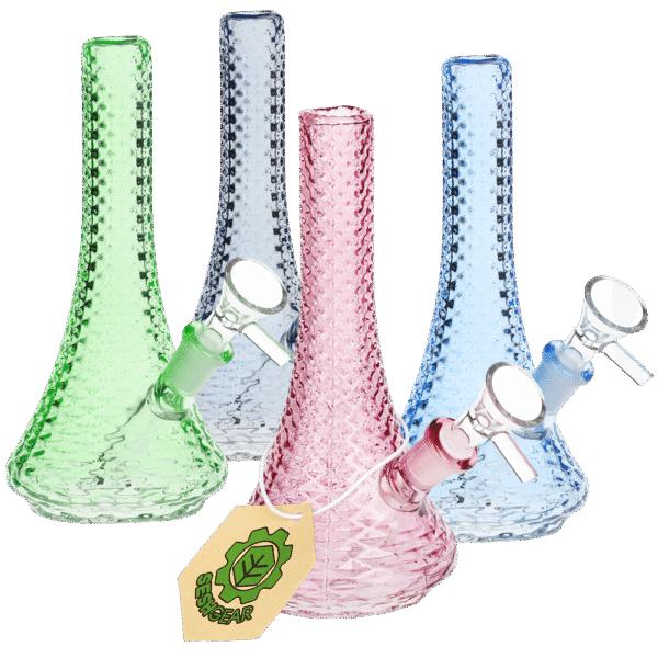 SeshGear Sleek Art Deco Mini Beaker Glass Water Pipe | 5.5" | 10mm F | Colors Vary