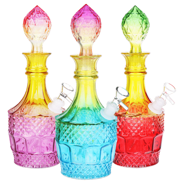 Vintage Crystal Decanter Ombre Glass Water Pipe | Liquor | 12" | 14mm F | Colors Vary